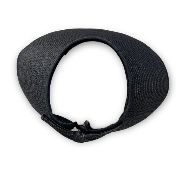 Sun Hat Black Roll Up Packable Visor Straw Blend Cap OSFM Outdoor - Picture 6 of 8